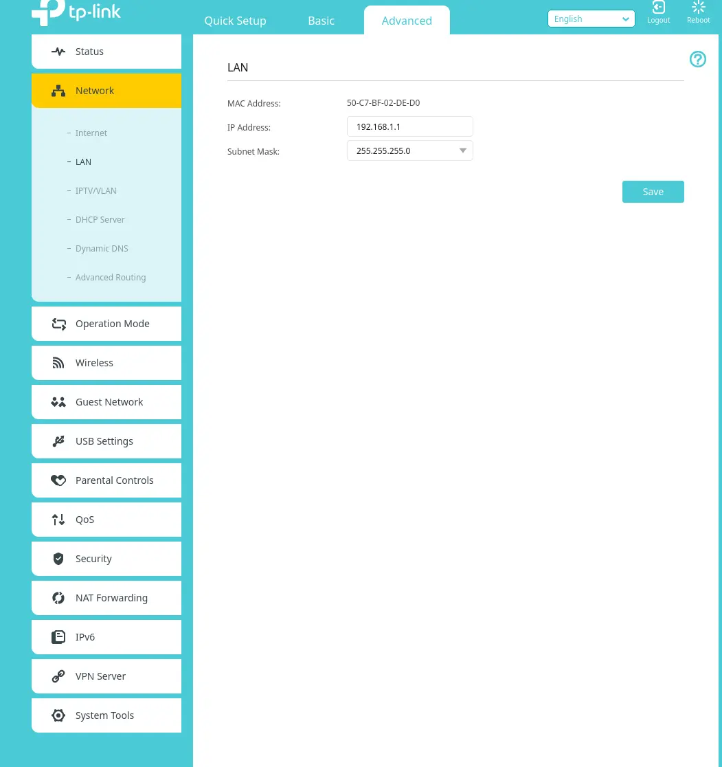 setup lan tplink